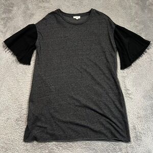 Umgee Shirt Mini Dress Women's Small Pockets Raw Frayed Hem Edge Boxy Gauzy Gray